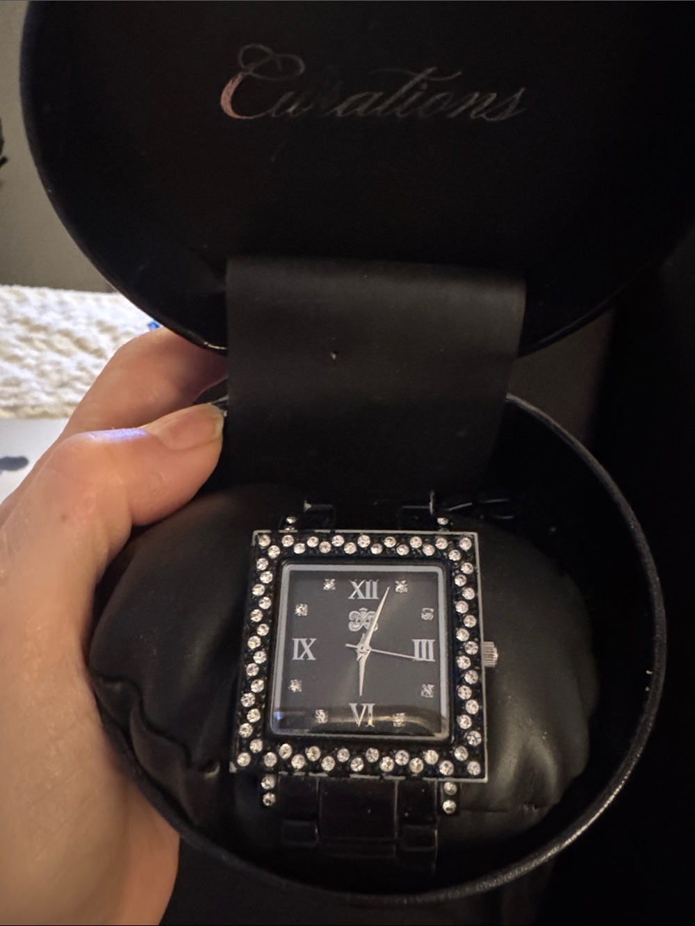 Curations Stephani ladies blue bracelet square quartz watch in box